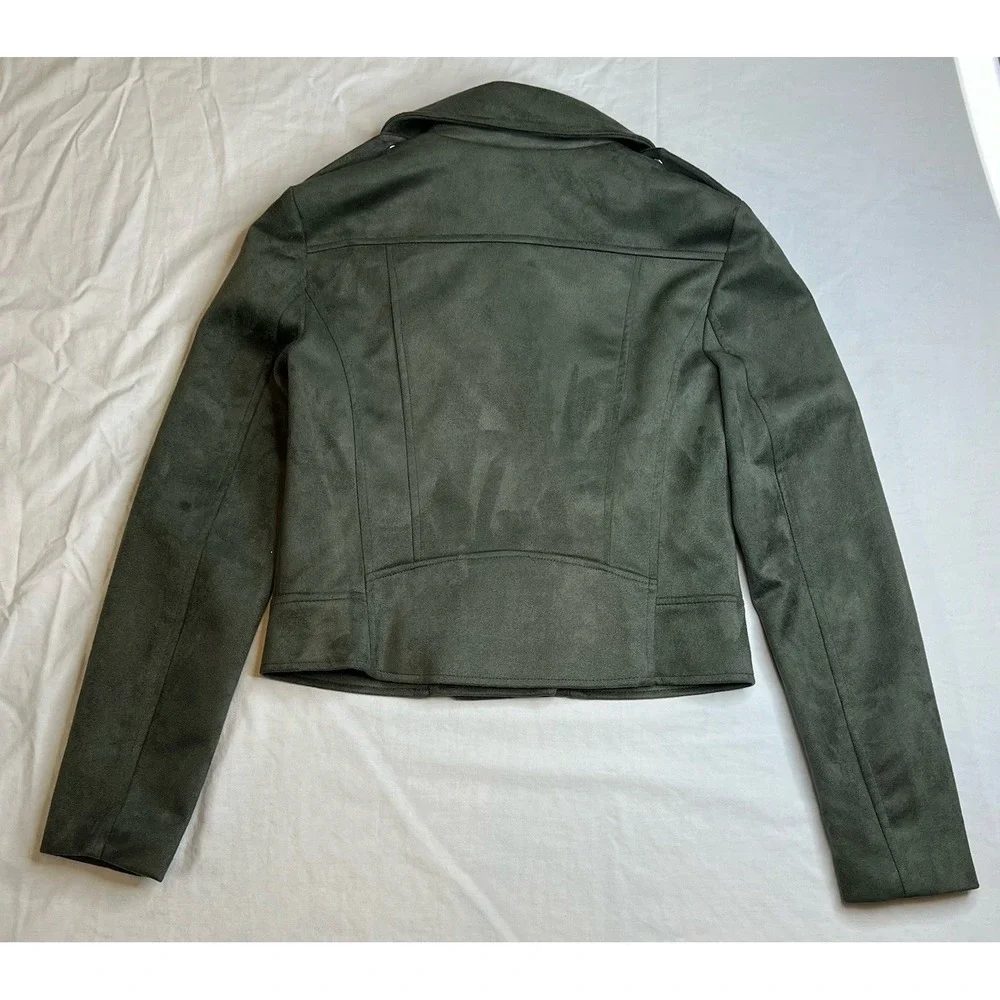 Steve Madden BB Dakota Faux Suede Moto Zipper Jacket Olive Green Women's Size XS - Picture 6 of 6